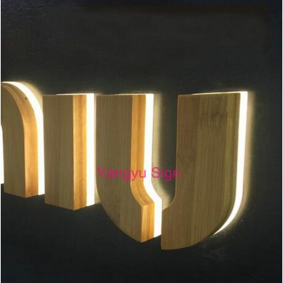 wood color backlit stainless steel sign light up alphabet letters