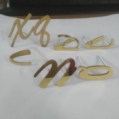 Customized solid mirror titanium golden stainless steel cut letters supply with screws